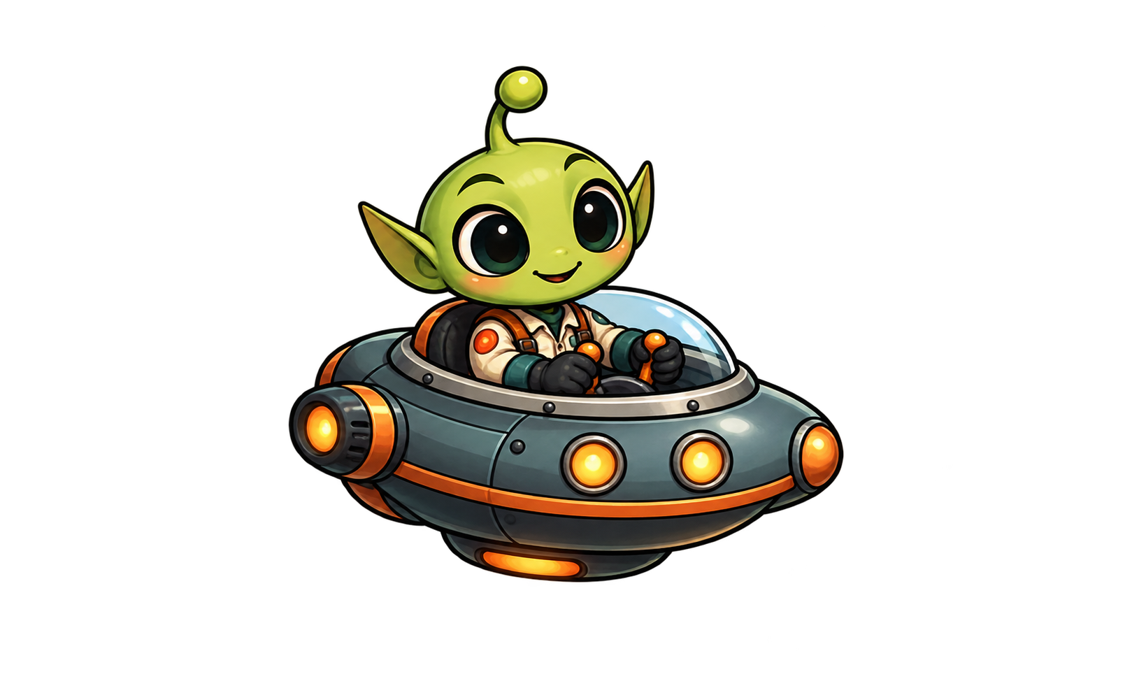 T-Bone’s little green alien flying a cleanup saucer