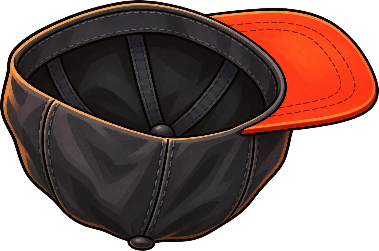 The game’s black and orange catcher cap